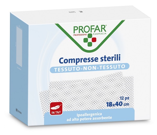 GARZA COMPRESSA TESSUTO NON TESSUTO 18X40 CM 12 PEZZI PROFAR - Fontenova srl