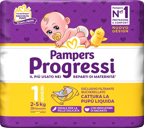 PAMPERS PROGRESSI NEWBORN PANNOLINO 1 2-5KG 28 PEZZI - Fontenova srl