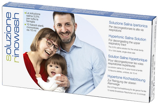 RINOWASH SOLUZIONE SALINA IPERTONICA PER PULIZIA NASO 10 FIALE RICHIUDIBILI X 10 ML - Fontenova srl