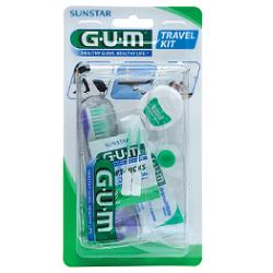 GUM TRAVEL KIT VIAGGIO 1 SPAZZOLINO PIEGHEVOLE GUM TRAVEL + 1 DENTIFRICIO VIAGGIO 12 ML + 1 ROCCHETTO FILO INTERDENTALE 10MT + 2 SCOVOLINI GOMMA GUM SOFT PICKS - Fontenova srl
