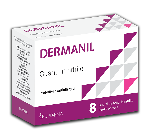 DERMANIL GUANTI PROTETTIVI ANALLERGICI IN NITRILE SENZA POLVERE 8 PEZZI - Fontenova srl