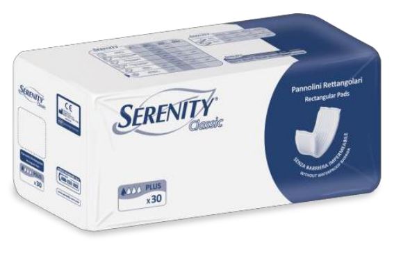 PANNOLONE PER INCONTINENZA RETTANGOLARE SENZA BARRIERA IMPERMEABILE SERENITY CLASSIC 30 PEZZI - Fontenova srl