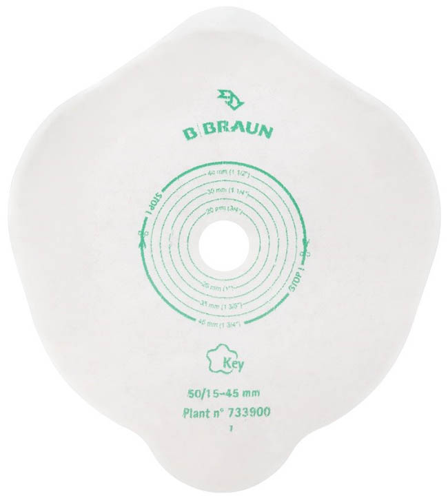 PLACCA PIANA FLEXIMA KEY 40 MM RITAGLIABILE 15-35MM CON PROTETTORE CUTANEO IDROCOLLOIDALE E FLANGIA 5 PEZZI - Fontenova srl