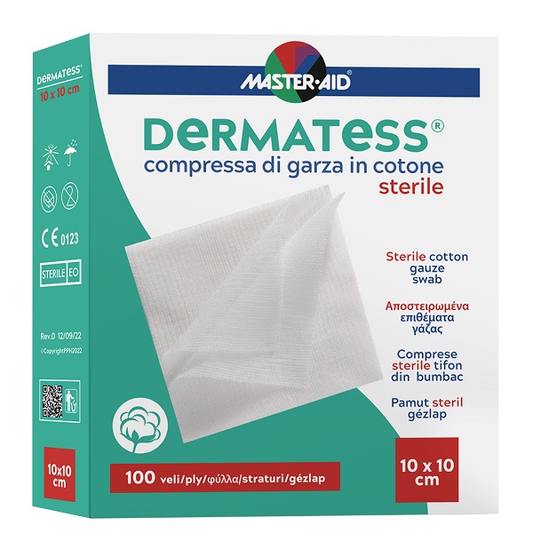 GARZA COMPRESSA MASTER-AID DERMATESS COTONE 10X10CM 100 PEZZI - Fontenova srl
