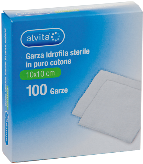 GARZA IDROFILA IN PURO COTONE ALVITA 10X10CM 100 PEZZI - Fontenova srl