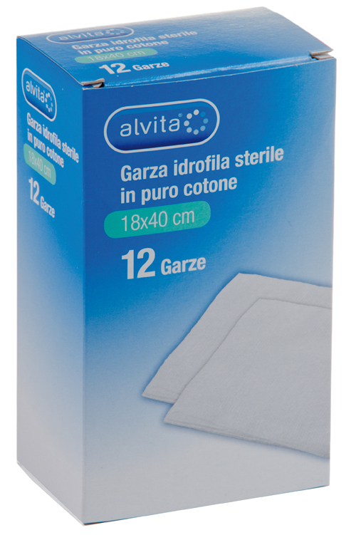 GARZA IDROFILA IN PURO COTONE ALVITA 18X40CM 12 PEZZI - Fontenova srl