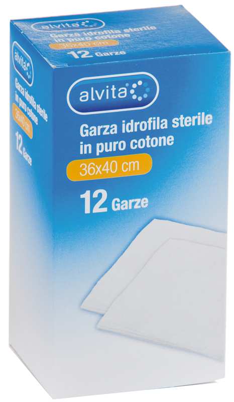 GARZA IDROFILA IN PURO COTONE ALVITA 36X40CM 12 PEZZI - Fontenova srl