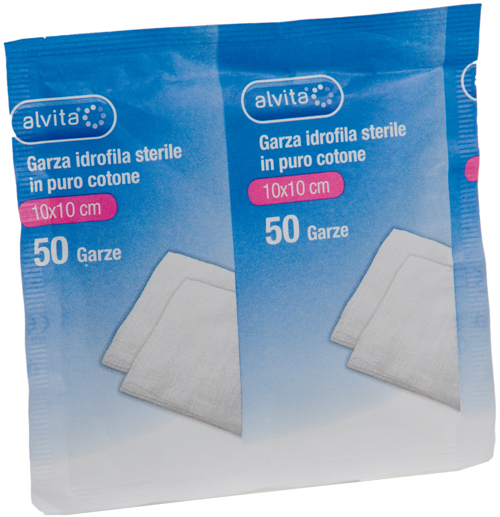 GARZA IDROFILA IN PURO COTONE ALVITA 10X10CM 50 PEZZI - Fontenova srl