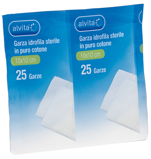 GARZA IDROFILA IN PURO COTONE ALVITA 10X10CM 25 PEZZI - Fontenova srl