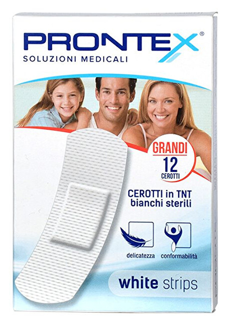 CEROTTO PRONTEX WHITE STRIPS IN TESSUTO NON TESSUTO BIANCO STERILE SCATOLA 12 CEROTTI GRANDI - Fontenova srl