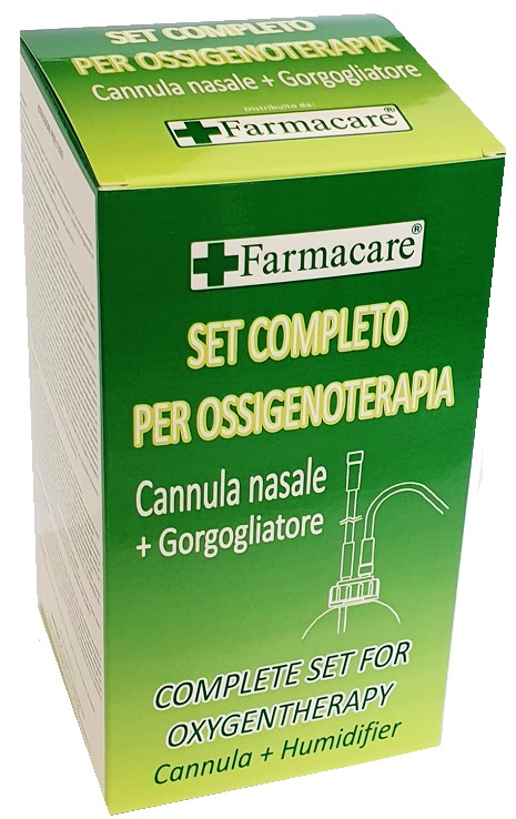 SET PER OSSIGENOTERAPIA CON SOSTEGNO A OCCHIALE MUNITO DI TUBO DI COLLEGAMENTO FLESSIBILE ANTIOTTURAMENTO ED UN GORGOGLIATORE PER UMIDUFUCAZIONE - Fontenova srl
