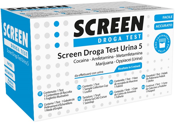 SCREEN DROGA TEST 5 DROGHE TEST ANTIDROGA CON CONTENITORE URINA - Fontenova srl