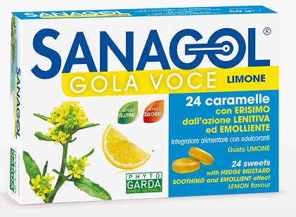 SANAGOL GOLA VOCE SENZA ZUCCHERO LIMONE 24 CARAMELLE - Fontenova srl