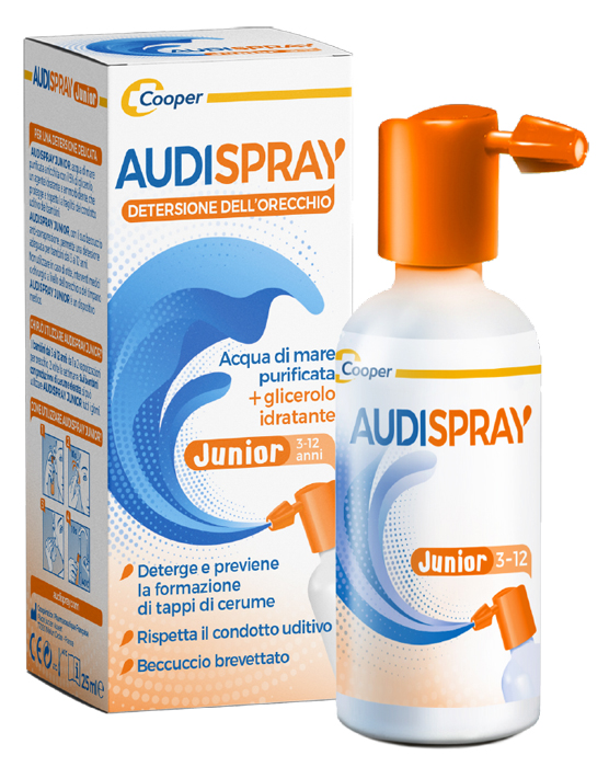 SOLUZIONE DI ACQUA DI MARE IPERTONICO AUDISPRAY JUNIOR IGIENE ORECCHIO SPRAY SENZA GAS 25 ML - Fontenova srl
