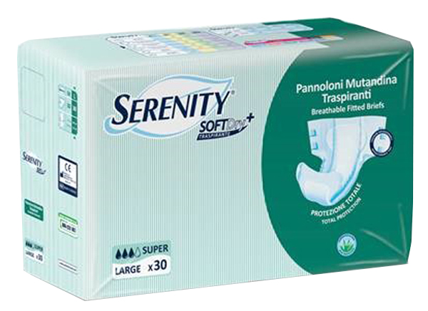 PANNOLONE PER INCONTINENZA A MUTANDINA SERENITY SOFTDRY+ ALOE SUPER LARGE 30 PEZZI - Fontenova srl