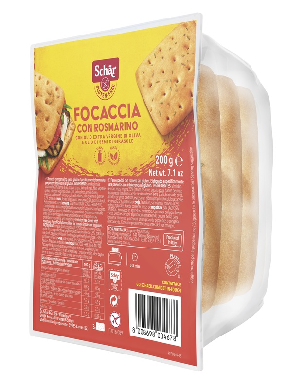 SCHAR FOCACCIA CON ROSMARINO SENZA LATTOSIO 200 G - Fontenova srl
