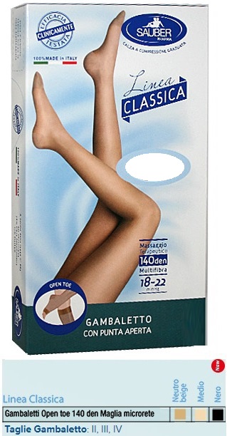 SAUBER GAMBALETTO OPEN TOE MAGLIA MICRORETE 140 DEN COLORE MEDIO TAGLIA 3 LINEA CLASSICA - Fontenova srl