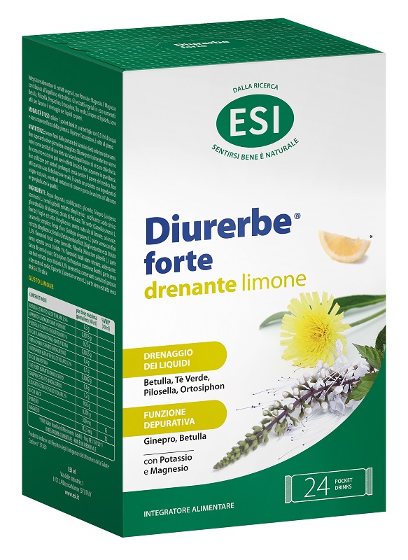 ESI DIURERBE FORTE DRENANTE LIMONE 24 POCKET DRINK DA 20 ML - Fontenova srl