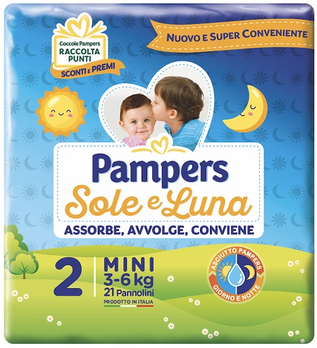 PANNOLINO PER BAMBINO PAMPERS SOLE & LUNA FLASH MINI 21 PEZZI - Fontenova srl