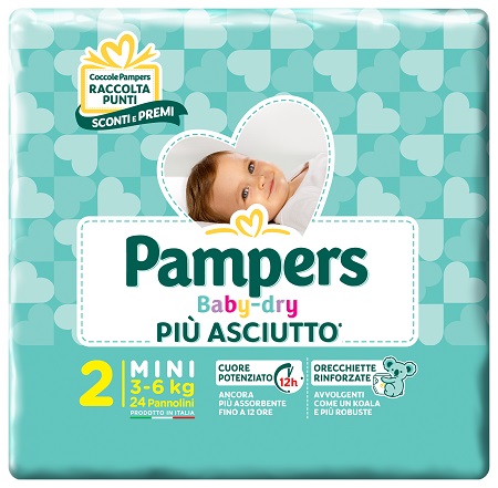 PANNOLINI PER BAMBINI PAMPERS BABY DRY DOWNCOUNT NO FLASH MINI 24 PEZZI BUONO SCONTO - Fontenova srl