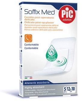 CEROTTO PIC SOFFIX MED IN TNT CON TAMPONE CENTRALE ASSORBENTE STERILE MONOUSO 10X12 CM ANTIBATTERICO 5 PEZZI - Fontenova srl