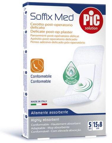 CEROTTO PIC SOFFIX MED IN TNT CON TAMPONE CENTRALE ASSORBENTE STERILE MONOUSO 15X8 CM ANTIBATTERICO 5 PEZZI - Fontenova srl