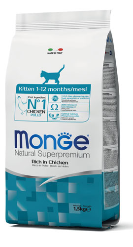 MONGE NATURAL SUPERPREMIUM SECCO GATTO KITTEN 1/12 MONTHS 1,5 KG - Fontenova srl