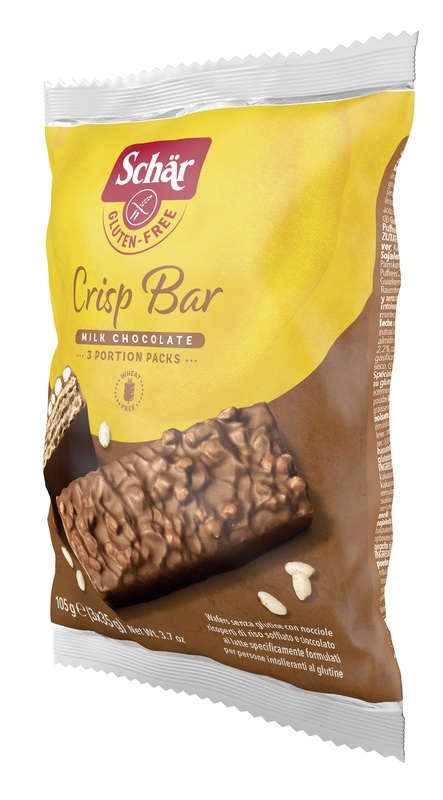 SCHAR CRISP BAR WAFERS CON NOCCIOLE RICOPERTI DI RISO SOFFIATO E CIOCCOLATO AL LATTE 3 PORZIONI DA 35 G - Fontenova srl
