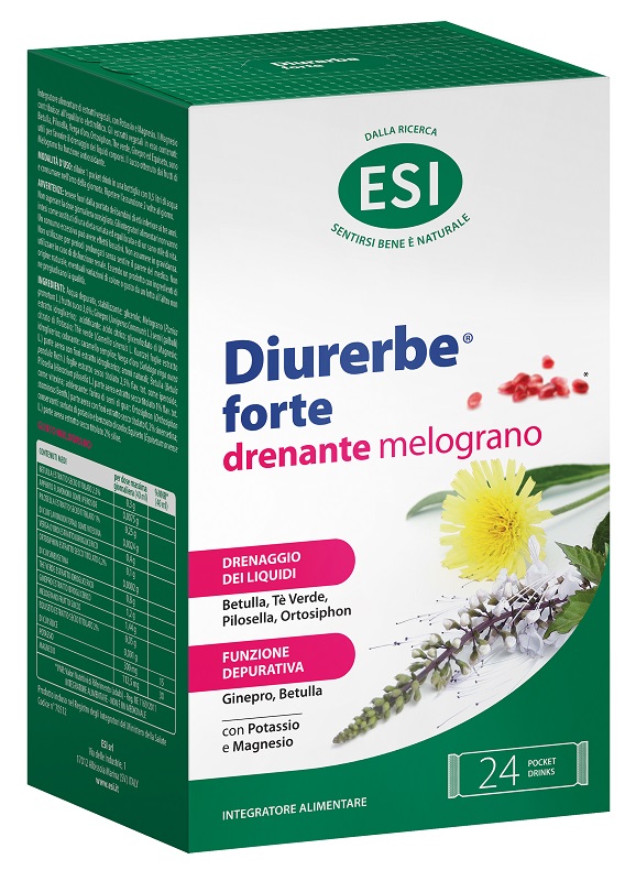 ESI DIURERBE FORTE DRENANTE MELOGRANO 24 POCKET DRINK DA 20 ML SENZA GLUTINE - Fontenova srl