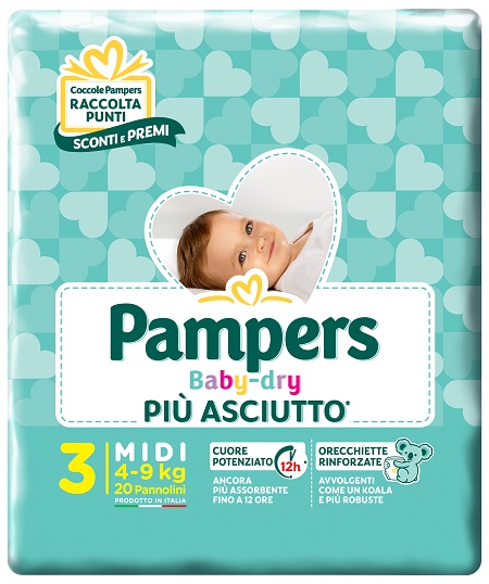 PAMPERS BABY DRY DOWNCOUNT MIDI 20 PEZZI - Fontenova srl