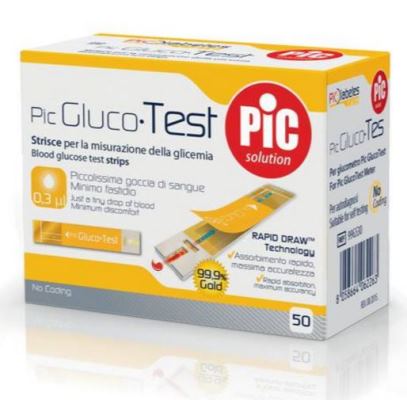 STRISCE MISURAZIONE GLICEMIA PIC GLUCOTEST 50 PEZZI - Fontenova srl