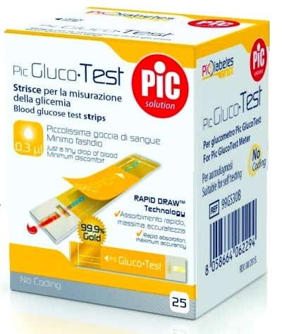 STRISCE MISURAZIONE GLICEMIA PIC GLUCOTEST 25 PEZZI - Fontenova srl