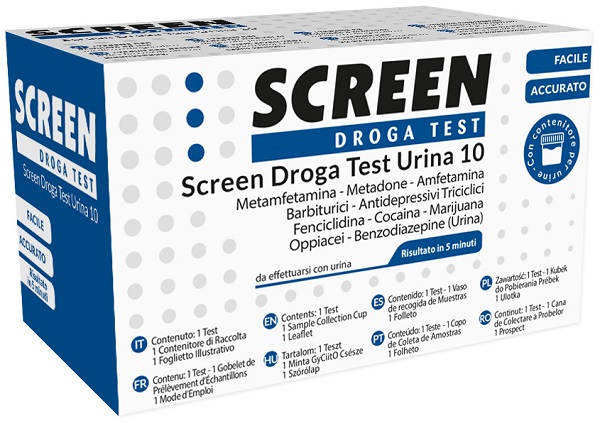 SCREEN DROGA TEST 10 DROGHE TEST ANTIDROGA CON CONTENITORE URINA - Fontenova srl