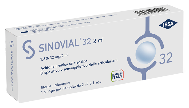 SIRINGA INTRA-ARTICOLARE SINOVIAL 32 ACIDO IALURONICO SALE SODICO 1,6% 32MG/2ML 2ML + AGO 21 GAUGE - Fontenova srl