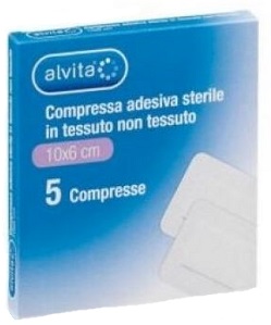 ALVITA GARZA COMPRESSA ADESIVA STERILE IN TESSUTO NON TESSUTO ESTENSIBILE BIANCO 10X6CM 5 PEZZI - Fontenova srl