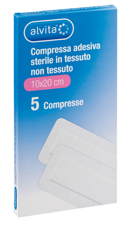 ALVITA GARZA COMPRESSA AUTOADESIVA IN TNT 10X20CM 5 PEZZI - Fontenova srl
