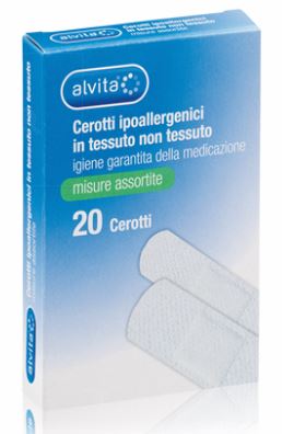 ALVITA CEROTTO IN TESSUTO NON TESSUTO ESTENSIBILE BIANCO CON TAMPONE ANTISETTICO ASSORTITO 20 PEZZI - Fontenova srl