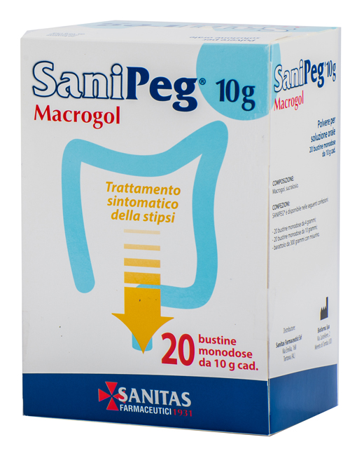 SANIPEG MACROGOL POLVERE PER SOLUZIONE ORALE 20 BUSTE DA 10 G - Fontenova srl