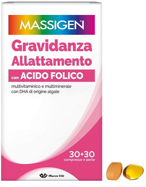 MASSIGEN GRAVIDANZA ALLATTAMENTO CON ACIDO FOLICO MULTIVITAMINICO E MULTIMINERALE 30 COMPRESSE RIVESTITE DA 1,1 G + 30 PERLE DA 700 MG - Fontenova srl