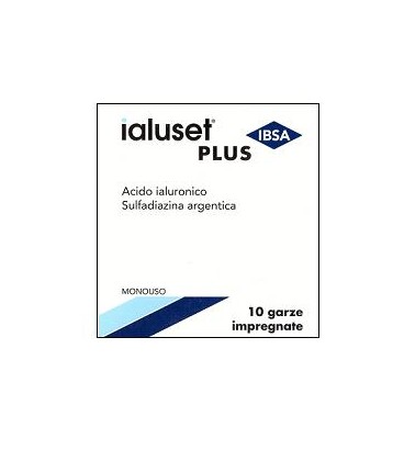 GARZA IALUSET PLUS IMPREGNATA DI CREMA DI ACIDO IALURONICO 0,05%, DI SULFADIAZINA ARGENTICA 1%, MACROGOL, GLICEROLO E ACQUA 10 X 10 CM 10 PEZZI - Fontenova srl