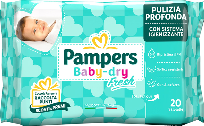 SALVIETTINE UMIDIFICATE PAMPERS BABY FRESH 30% + CONSISTENTE 20 PEZZI - Fontenova srl