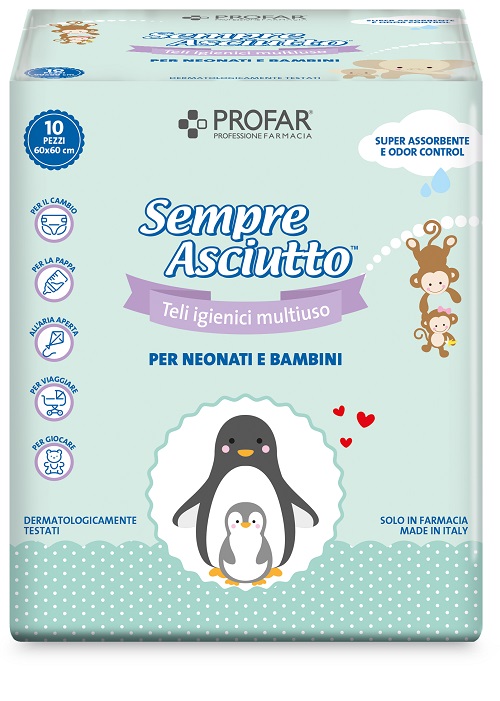 TELO IGIENICO MULTIUSO PROFAR SEMPRE ASCIUTTO PER NEONATI E BAMBINI 60X60CM 10 PEZZI - Fontenova srl