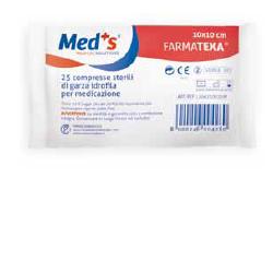 GARZA COMPRESSA IDROFILA MEDS FARMATEXA 12/8 10X10CM 25 PEZZI - Fontenova srl