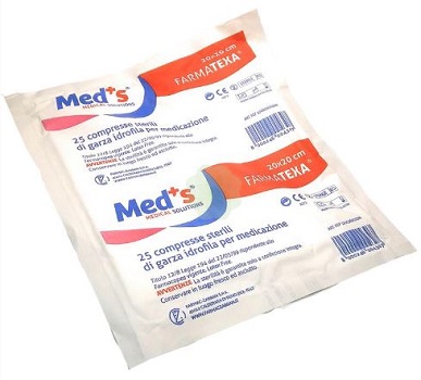 GARZA COMPRESSA IDROFILA MEDS FARMATEXA 12/8 20X20CM 25 PEZZI - Fontenova srl