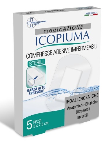 ICOPIUMA GARZA COMPRESSA MEDICATA POSTOPERATORIA 5X7,5 CM 5 PEZZI - Fontenova srl