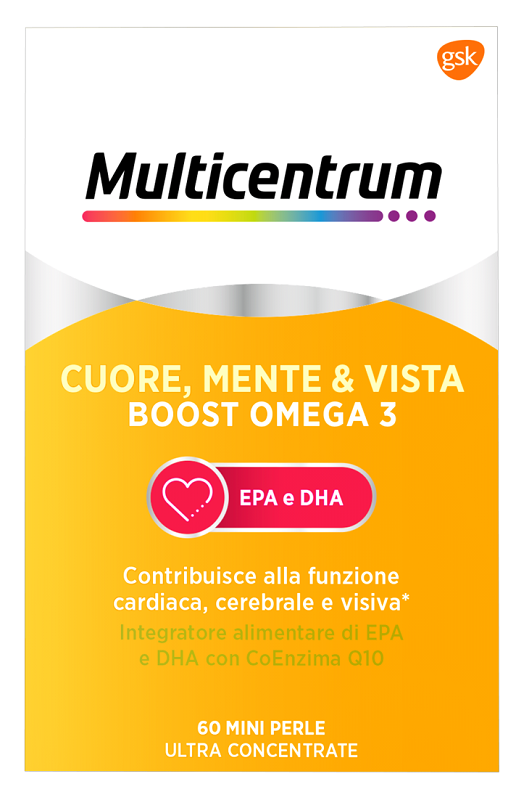MULTICENTRUM CUORE MENTE E VISTA BOOST OMEGA 3 60 MINI PERLE - Fontenova srl