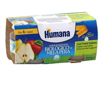 HUMANA OMOGENEIZZATO MELA/PERA BIO 2 VASETTI 100 G - Fontenova srl