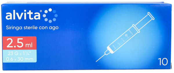 SIRINGA PER INFUSIONE E IRRIGAZIONE ALVITA 2,5 ML CON AGO 23 GAUGE 1 1/4 0,6X30 MM 10 PEZZI - Fontenova srl