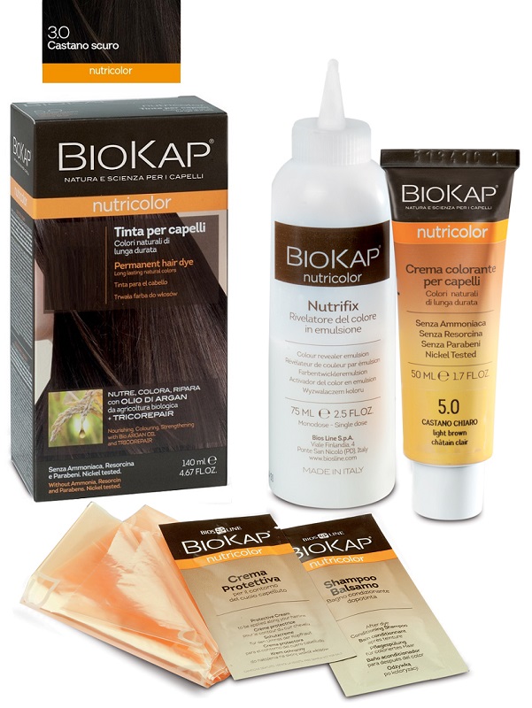 BIOKAP NUTRICOLOR 3,0 NEW CASTANO SCURO TINTA TUBO + FLACONE - Fontenova srl