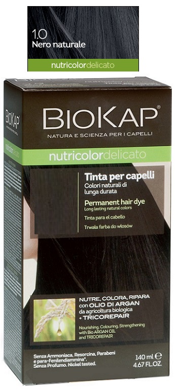 BIOKAP NUTRICOLOR DELICATO 1,0 NERO NATURALE TINTA TUBO + FLACONE - Fontenova srl